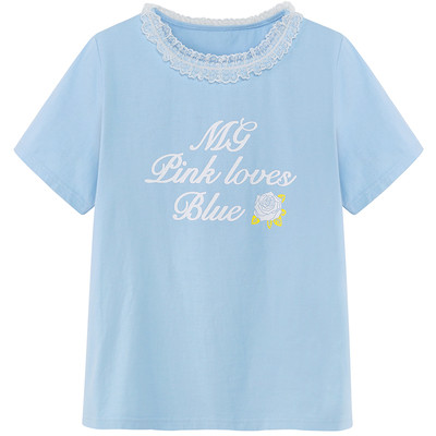 Modern női póló csipkegallérral és felirattal