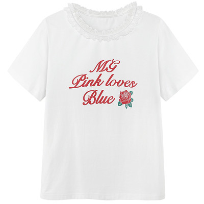 Modern női póló csipkegallérral és felirattal