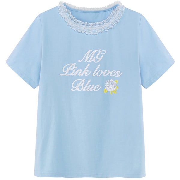 Modern női póló csipkegallérral és felirattal