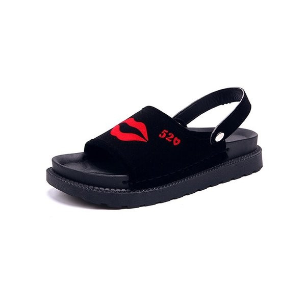 Stílusos női velúr szandál fehér és fekete rátéttel