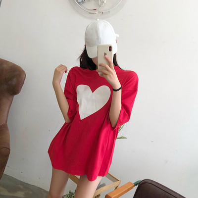 Női széles póló két színben, szívmintás