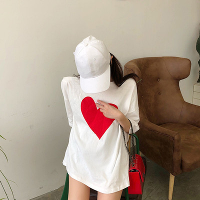 Női széles póló két színben, szívmintás