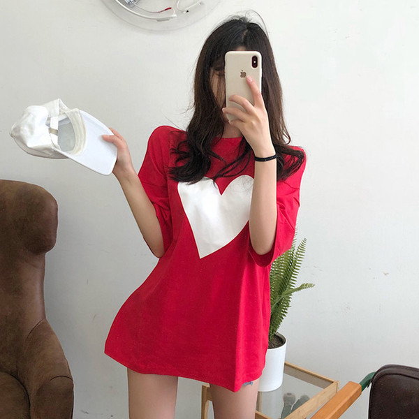 Női széles póló két színben, szívmintás