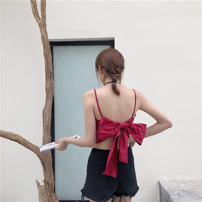 Női felső két színben nyitott háttal és szalagos elemmel