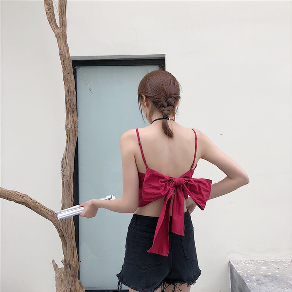 Női felső két színben nyitott háttal és szalagos elemmel