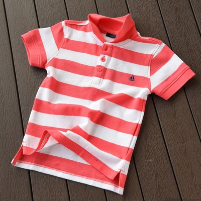 Csíkos gyermek póló fiúknak magas gallérral, gombokkal több színben