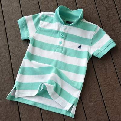 Csíkos gyermek póló fiúknak magas gallérral, gombokkal több színben