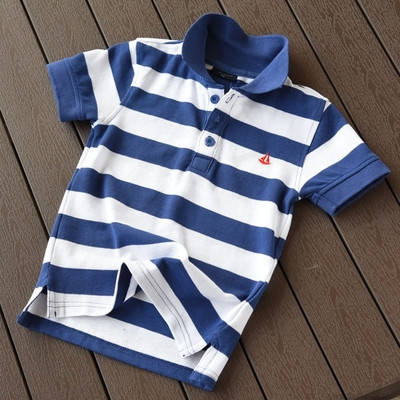 Csíkos gyermek póló fiúknak magas gallérral, gombokkal több színben