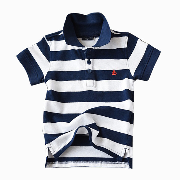 Csíkos gyermek póló fiúknak magas gallérral, gombokkal több színben
