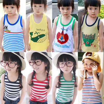 Children`s tank top for girls in two models with a print and a stripe