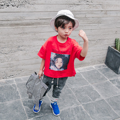 Gyermek széles póló, két színben, mintával fiúknak