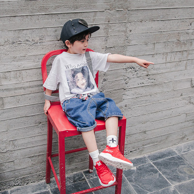 Gyermek széles póló, két színben, mintával fiúknak