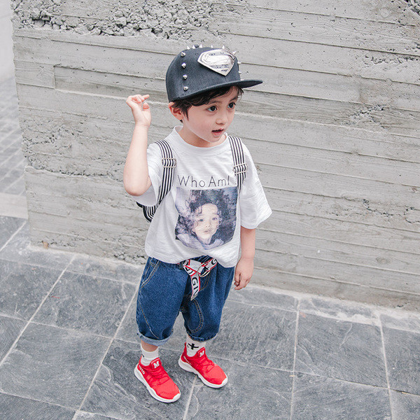 Gyermek széles póló, két színben, mintával fiúknak