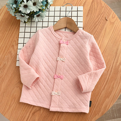 Vékony gyermekkabát lányoknak két színben, szalagos elemmel