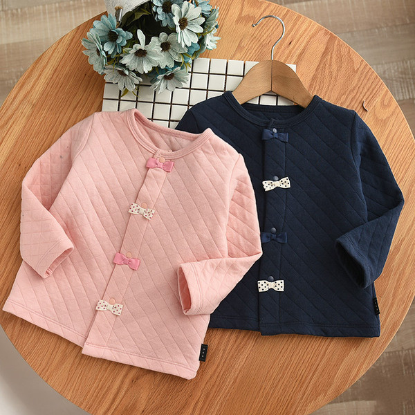 Vékony gyermekkabát lányoknak két színben, szalagos elemmel