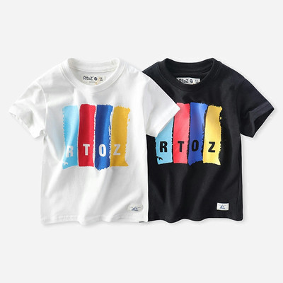 Детска тениска за момичета и момчета в два цвята с цветни ленти и надпис