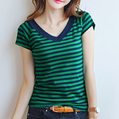 Csíkos női blúz V-nyakkal, három színben
