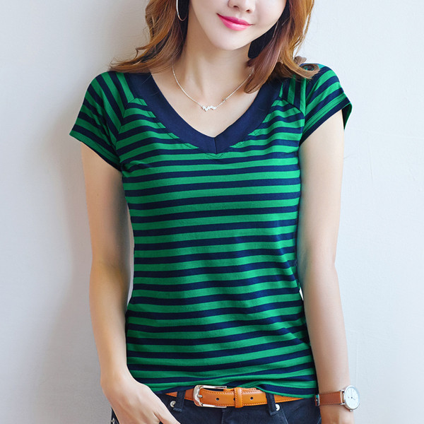 Csíkos női blúz V-nyakkal, három színben