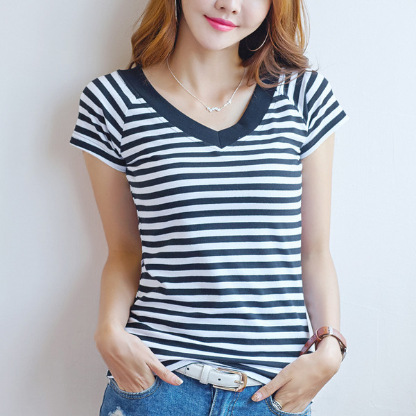 Csíkos női blúz V-nyakkal, három színben