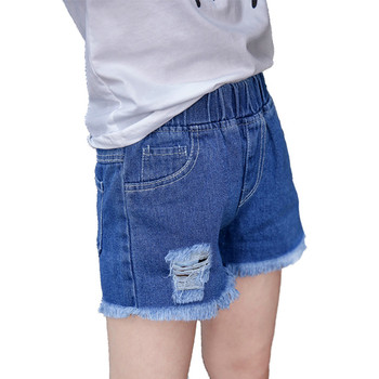 Детски къси панталони за момичета накъсани с ластична талия 