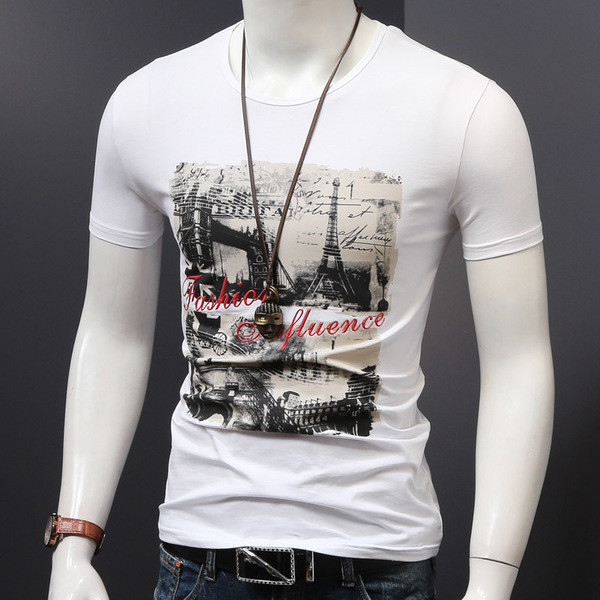 Stílusos férfi póló érdekes alkalmazással, több színben felirattal