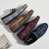 Férfi kockás mokaszinok eco bőr elemekkel