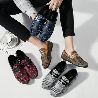 Férfi kockás mokaszinok eco bőr elemekkel