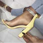 Elegáns női magas sarkú szandál kövekkel díszített átlátszó pántokkal két színben, mindennapi használatra