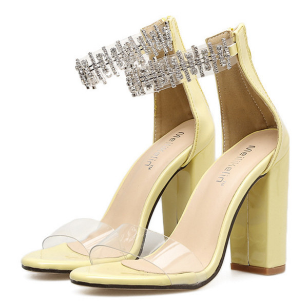 Elegáns női magas sarkú szandál kövekkel díszített átlátszó pántokkal két színben, mindennapi használatra