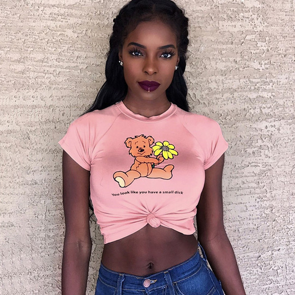 Καθημερινή γυναικεία σύντομη μπλούζα με κορδέλες σε ροζ χρώμα με εφαρμογές