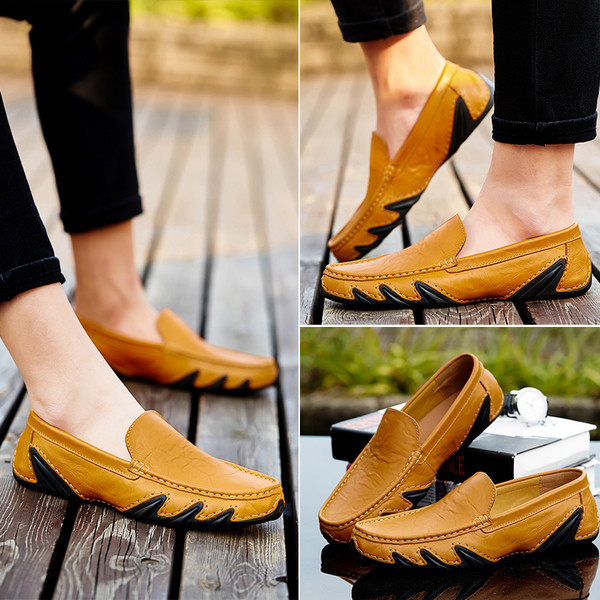 Férfi mokaszin érdekes talppal, külső varrással