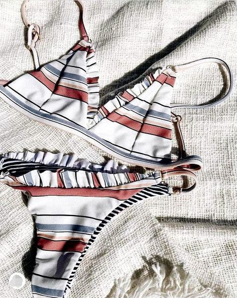 Színes kétrészes csíkos fürdőruha