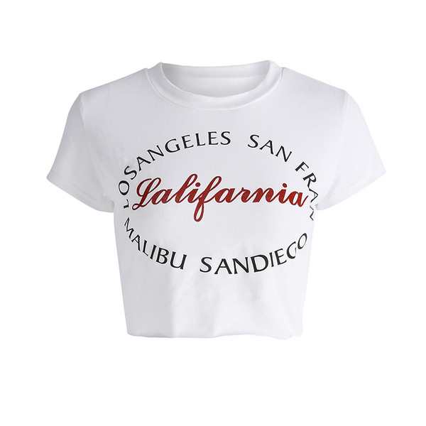 Rövidített hétköznapi női póló fehér színben felirattal