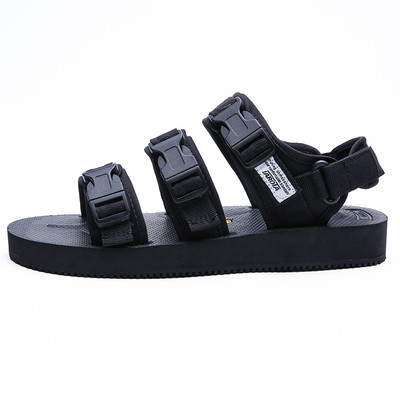 Unisex casual σανδάλια με επίπεδη  σόλα σε μαύρο χρώμα