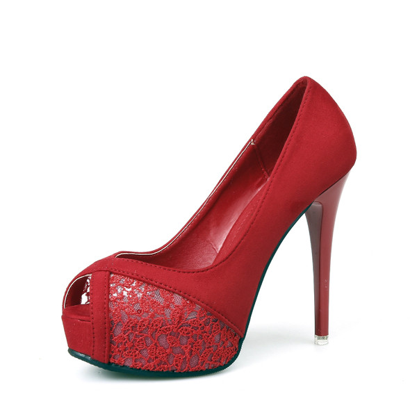 Női magas sarkú cipő nyitott orrral és fűzővel