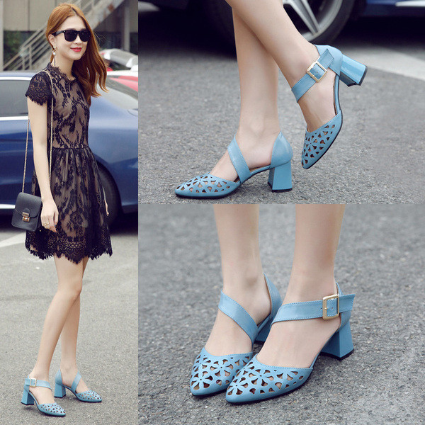 Lyukas cipő, vastag sarkú pánttal több színben