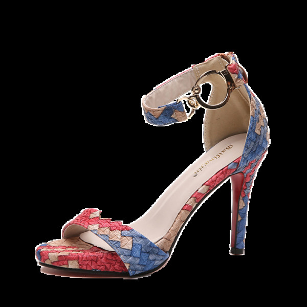 Vékony magassarkú dombornyomott szandál pánttal két színben