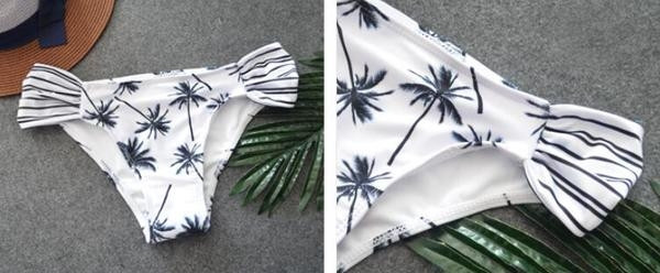 Női fürdőruha fehér színben, két részes virágmotívummal és csíkokkal