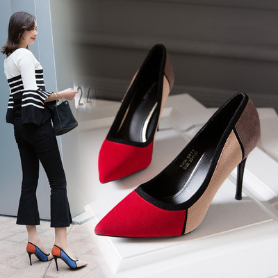 Дамски елегантни обувки на тънък ток от велур в три различни цвята