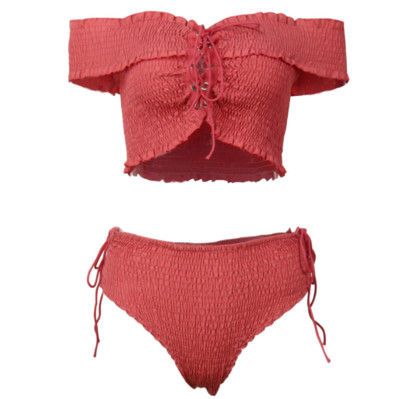 Kétrészes női fürdőruha magas derékú bikinivel és rövid ujjú felsővel