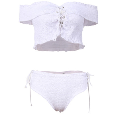 Kétrészes női fürdőruha magas derékú bikinivel és rövid ujjú felsővel