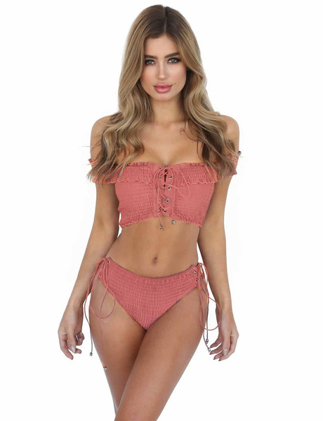 Kétrészes női fürdőruha magas derékú bikinivel és rövid ujjú felsővel