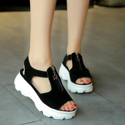 Női alkalmi velúr szandál cipzárral és fém elemekkel