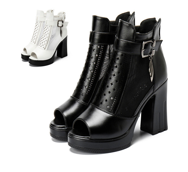 Női nyitott csizma hálóval és bőrrel, két színben