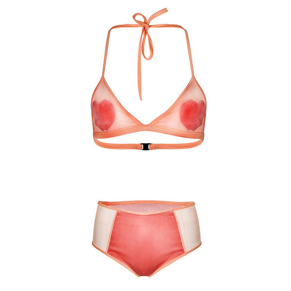 Stílusos kétrészes fürdőruha hímzéssel és magas derekú bikinivel