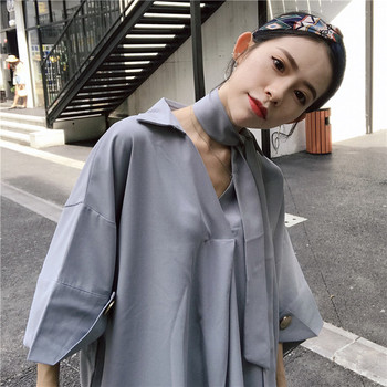 Stílusos női ruha V-nyakkal, 3/4-es ujjakkal, két színben