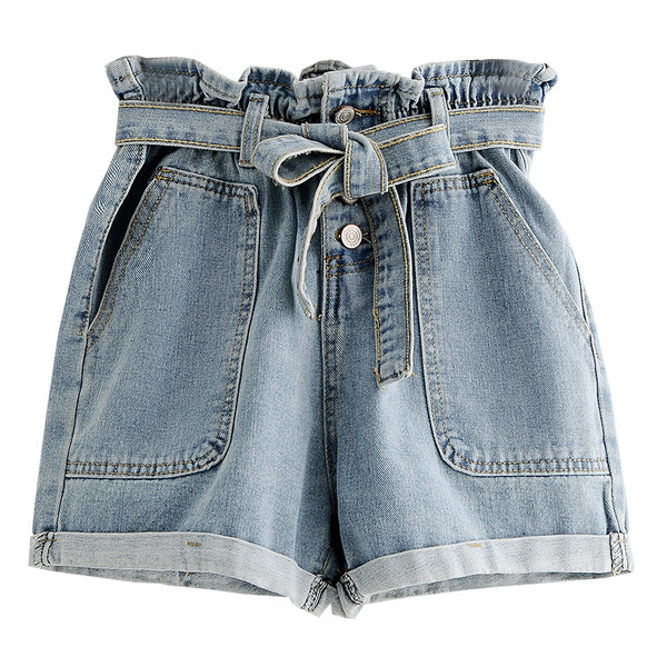 Női farmer rövidnadrág magas derékkal és övvel