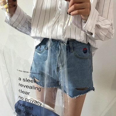 Szakadt rövid női farmer magas derékkal, két színben