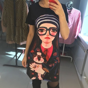 Sport-alkalmi női szabad fazonú ruha rövid ujjú, rátéttel