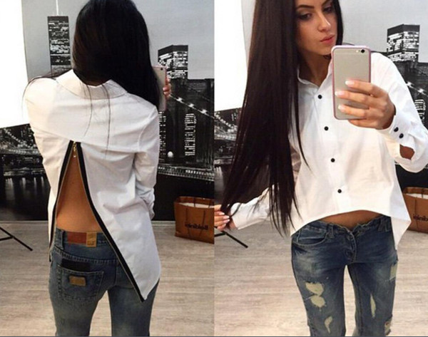 Stílusos női ing fehér színben, hátul cipzárral